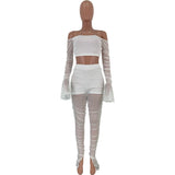 2021 hot style Sexy net yarn pleating suit two-piece set casual outfit bodycon See-through nightclub women's wear