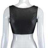 X00342L Phoenix Hot style new arrival sexy slim tank top+Sexy crop cardigan sleeveless leather vest with iron buttons