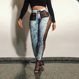 X00884S 2021 new nostalgic pants women Sexy lace jeans patchwork pants