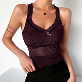 X00105L Sexy brown gauze lady short vest skinny sleeveless underlay the vest low cut & open breast camisole