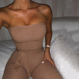 Cotton Knitted Sexy Jumpsuit Women Off Shoulder Bodycon Rompers Womens Jumpsuit With Belt Fashion Long Pants Jumpsuits