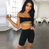 X00120M 2021 Women Hot sale sexy nightclub summer two-piece set Solid Color hollow out 2 Piece Crop Top And Shorts Activewear