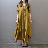 2019 New Loose Long Dress Casual Solid Long Sleeve Boho Maxi Linen Dress Women Solid Color Plus Size 5XL