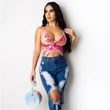 X00208M 2021 women hot style Summer colorful butterfly sequins top Sexy backless V-Neck halter crop top