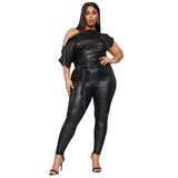 Phoenix Hot style jumpsuit casual PU leather pants new leggings with one shoulder sexy leather bodysuit jumpsuit