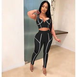 Women fitness sports two piece set crop top and pants striped patchwork fashion 2 pcs tracksuits