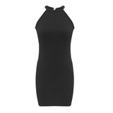 New arrival summer halter solid color backless sleeveless sexy dresses for night club bodycon mini dress women