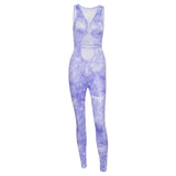 Women Jumpsuits Sleeveless Hollow Out Wrapped Chest Tied Rope Tie Dye Print Casual Jumpsuit Sexy Female Rompers