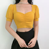 X20032S 2021 spring/summer new women's fashion hole drape palace style bubble sleeve crop shirt for women stylish