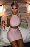 Fashion two piece set women clothing sexy club party backless crop tops and pencil mini skirt 2 pieces outfits