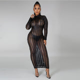 2020 new style Sexy stretch torn cloth solid color round neck long sleeve dress night club women in stock