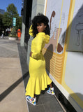 2020 Hot Trim waist and thicken hoodie fishtail dress Casual yellow long sleeve dress plus size in stock