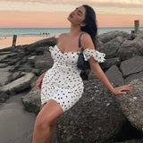 Fashionable Summer 2020 High Quality Dress Polka Dot Pleated Strapless Strap Sexy Dress Women