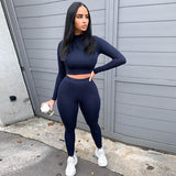 X01263C fashion tracksuit women turtleneck full sleeveless crop top+leggings matching set stretchy sporty fitness casual outfits