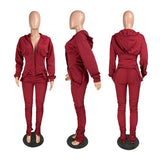 X00724M Phoenix fashion personality two-piece casual plain color pleated hoodie suit two-piece set