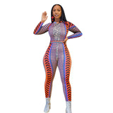 Phoenix Sexy jumpsuit tights Printed New leopard print multi-color jumpsuit Ethnic style printed long sleeve jumpsuit