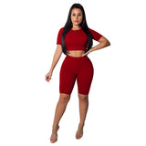 Fashion 2 Pieces Casual Sports Sexy Two Piece Set Women Crop Tops And Shorts Bodycon Matching Set C13009