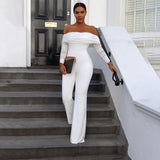 Mesh Patchwork Jumpsuits Women Sexy Off Shoulder Slash Neck Long Sleeve Jumpsuit Elegant Slim Wide Leg Pants