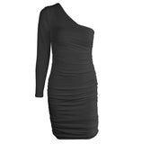 One Shoulder Sexy Club Party Bodycon Dresses Summer Women Long Sleeve Casual Wrap Mini Dress