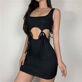 bandage two piece set women 2020 summer square collar sleeveless crop top+solid mini dress elastic hight casual streetwear