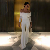 Mesh Patchwork Jumpsuits Women Sexy Off Shoulder Slash Neck Long Sleeve Jumpsuit Elegant Slim Wide Leg Pants