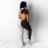 2020 Printed patchwork contrast color macaron jumpsuit v-neck sexy tights