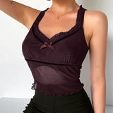 X00105L Sexy brown gauze lady short vest skinny sleeveless underlay the vest low cut & open breast camisole