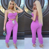 Summer Clothing For Women 2 PCS 2020 Zipper Crop Top And Pants Sexy Wrap Chest Casual Hight Waist Strap Two Piece Set