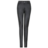 X01926C Solid Women Faux Leather Pant Side Slit Pencil Trousers Streetwear Elegant High Waist Office Lady Vintage Leisure Pants