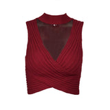 X00402M Sexy leaky top knit vest sleeveless short T-shirt blouse Hot style knit top vest for ladies