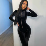 2020 Autumn women's Popular jumpsuit fashion street photo slim long sleeve zipper integrated pants