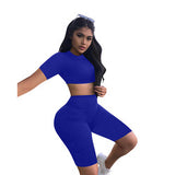 Fashion 2 Pieces Casual Sports Sexy Two Piece Set Women Crop Tops And Shorts Bodycon Matching Set C13009