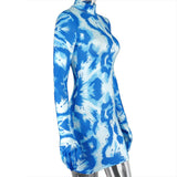 new women's tie-dye dress for autumn 2020 Long - sleeved stand-up collar sexy slim