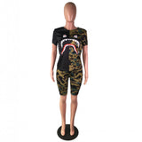 Camouflage Stitching Casual Two Piece Set Women Shorts And Tops Matching Sets