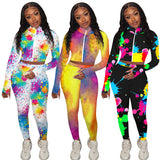 X00283L New arrival women two-piece set+Printed zipper cover refers to a garment sweatpants suit