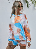 X00554M long sleeve fashion two piece tie-dye printed ladies home suit long-sleeved blouse and shorts two-piece set