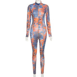 Autumn Aesthetic Print Bodycon Women Jumpsuit Fashion Turtleneck Long Sleeve One Piece Rompers Stretchy Slim Streetwear