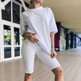 Summer 2020 Women Set O Neck Loose Short Sleeve Top Shirt And Biker Shorts Two Piece Ladies Tracksuit Sets Sportswear