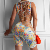 Hot style printed cut-out jumpsuit women 2020 summer sexy sleeveless short all-in-one trousers