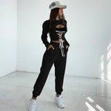 2020 new autumn/winter style fashion hollow-out lace-up long-sleeved blouse slimming body casual trouser suit