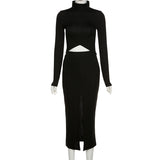 X00581V New 2021 autumn/winter high-necked long-sleeved T-shirt high-waist hip-slit skirt casual suit