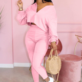 X00327L New arrival women two-piece set+Solid color temperament casual two - piece long - sleeved pantsuit