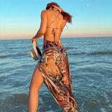 Phoenix New arrival sexy women dress+Sexy slit and a trendy halter print dress