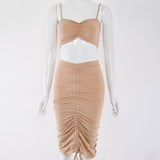 Two Piece Set Women Outfits Crop Top And Skirts Matching Sets Woman 2 Pieces Bandage Pleated Skirt