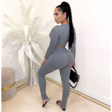 X00813S Phoenix 2021 Fall sexy tight solid color long sleeve pantsuit for women two pieces