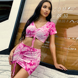 X00285S 2021 fashion women outfit tie-dye chest drawstring crop top slim body and hip wrap suit