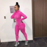 Phoenix Ribbed Stacked Zipper Casual Fitness Sporty Womens Jumpsuits Workout Long Sleeve Skinny Solid Bodycon Romper