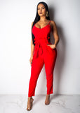 Lace high - waisted solid - color suspender jumpsuit sexy casual clothing