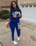 X01931C Plus Size 2 Piece Set Women Outfit LOVE Letter Print High Neck Hoodies Sweatshirt Pants Tracksuit Streetwear Casual Suit