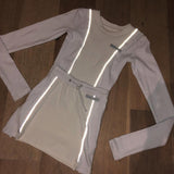 Reflective Striped Two Piece Set Women Festival Crop Top And Skirts Suit Sexy Club Outfits Tracksuit Matching Sets